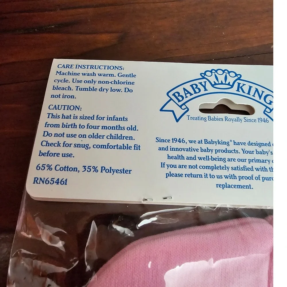 Baby King 2003 Vintage Pink Embroidered Teddy Bear Infant Beanie Hat Set  2pk